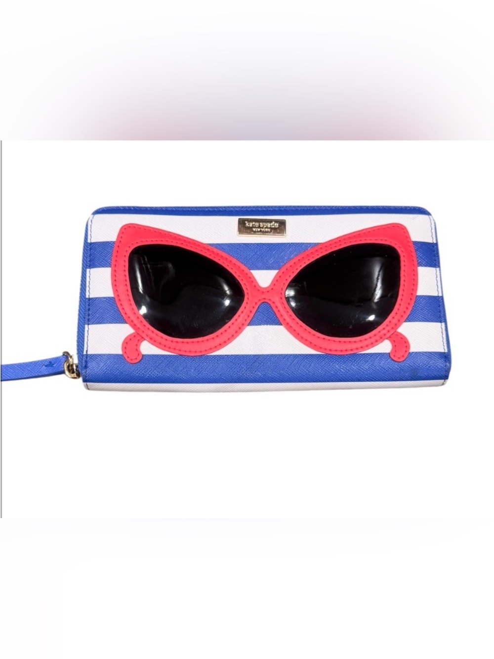 kate spade Make a Splash Blue and White Stripe Sunglasses  Wallet -Preowned